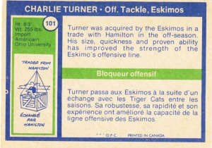 1972 OPC CFL Charlie Turner back